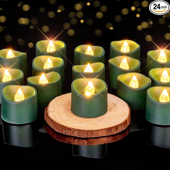 Homemory Green Tea Lights Candles Battery Operated, 200+Hour Flameless Flickering Fake Electric LED Colored Tealights for St. Patrick's Day, Christmas, Theme Party, Seasonal Celebrations, 12-Pack