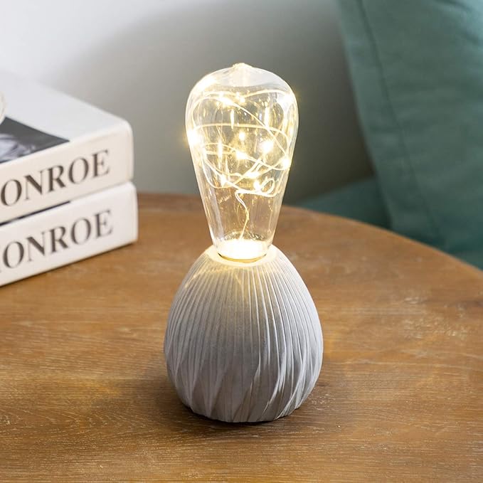walsport Small Table Lamp Edison Bulb, Nightstand Concrete Cement Grey Base Nightstand Bedside Lamp, Industrial Minimal Style for Cafe Shop Home Decor Christmas Birthday Gift