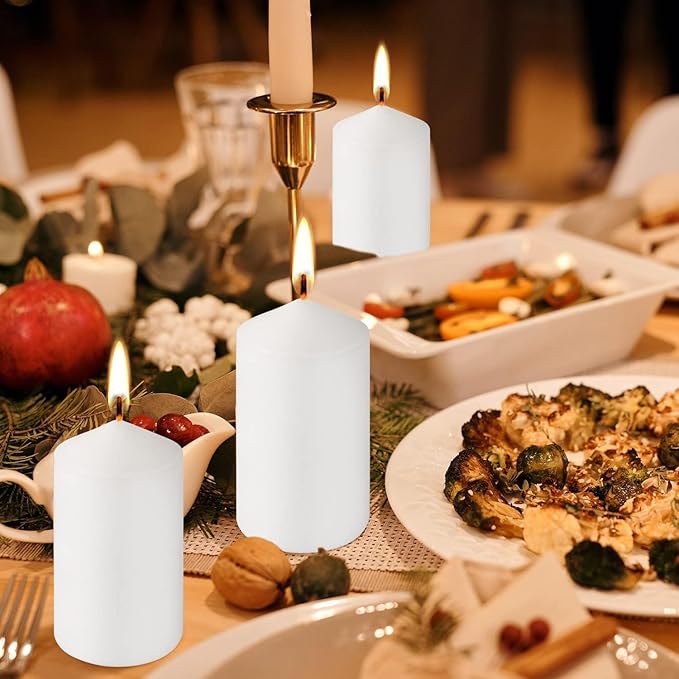 YOROXRG 2"x4" High White Pillar Candles, Set of 20 Unscented. Bulk Buy. Ideal for Halloween, Wedding, Emergency Lanterns, Household, Wedding and Home Décor Candlesticks
