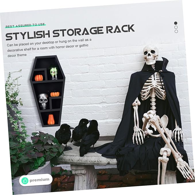 GALPADA Spooky Coffin Shelf Gothic Decor for Halloween Display Multipurpose Coffin Shaped Holder for Parties and Storage Eerie Compartment Shelf for Unique Home Decor