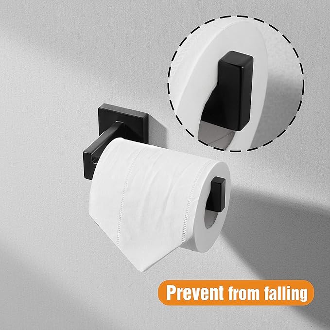 HITSLAM Matte Black Square Toilet Paper Holder Premium 304 Stainless Steel Toilet Roll Holder for Bathroom Rustproof Wall-Mounted 2 Pack