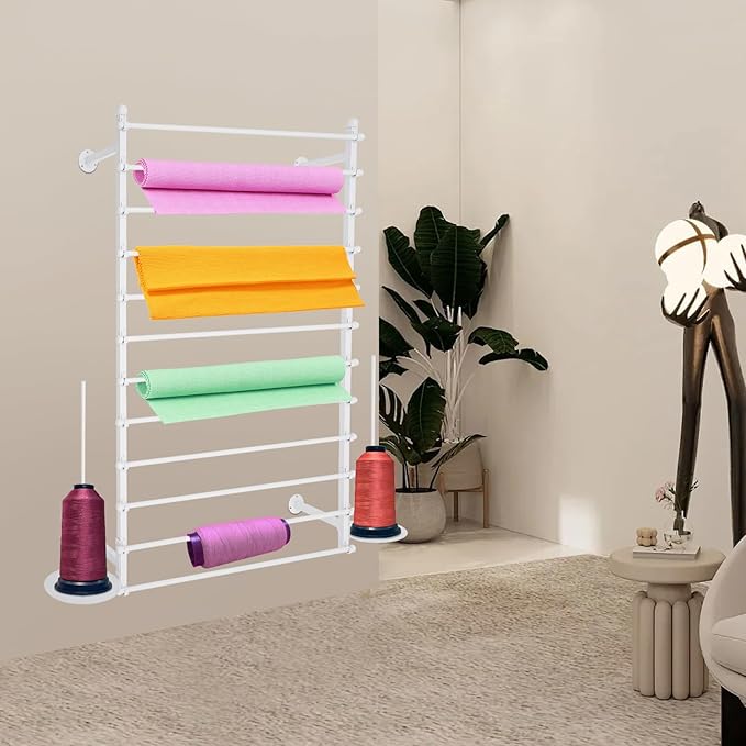 12-Layer Ribbon Holder Organizer Rack Wall Mounted Wrapping Paper Storage Rack Ribbon Dispenser Holder Wrapping Station Display Racks for Craft Room Florist Cake Shop(White)