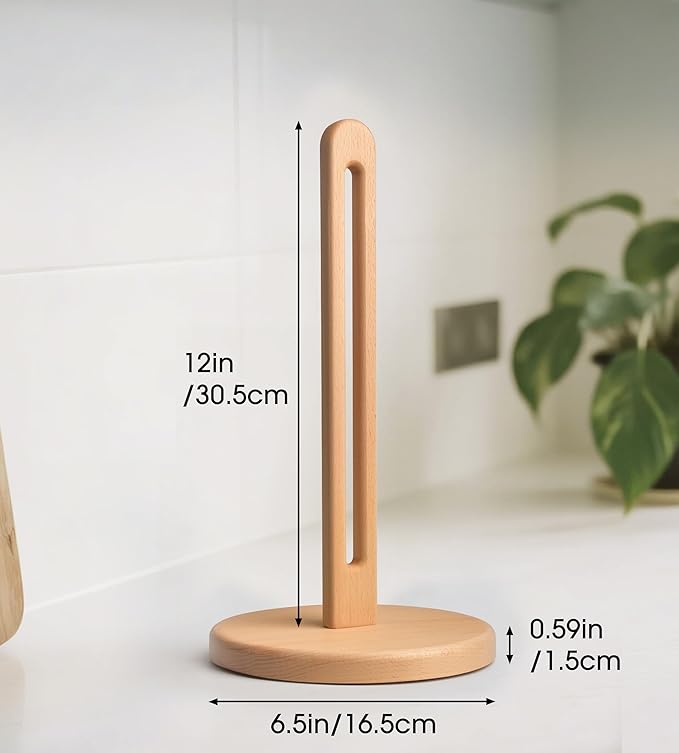 Wooden Paper Towel Holder Stand for Jumbo Roll - Stylish Kitchen Paper Rack Bathroom Towel Roll Stand Organizer, UB, Solid Wood Simply Standing Countertop Paper Roll Holder, Large