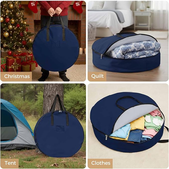 36 Inch Round Storage Bag 2 Pack,Modern Solid Color Navy Blue Waterproof Wreath Storage Container with Handles&Zipper Minimalist Pure Bleu Marine Closet Organizer Bags Garland Box