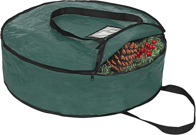 ProPik Christmas Wreath Storage Bag 30" - Garland Holiday Container with Tear Resistant Material - Featuring Heavy Duty Handles and Transparent Card Slot - 30” X 8” (Green)