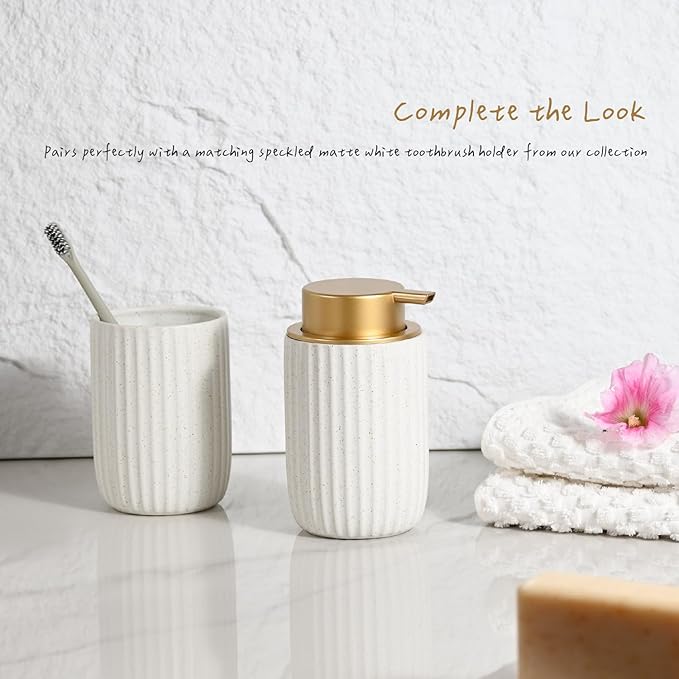 Speckled Matte White Ceramic Toothbrush Holder, Elegant Rippled Tumbler, Large Bathroom Organizer for Toothbrushes and Toothpaste, Pen Holder, Matte Speckled White