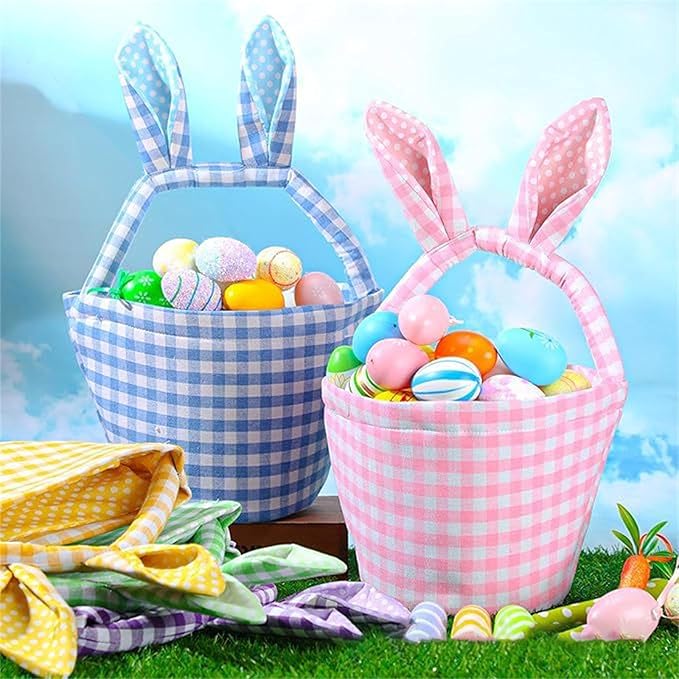 Colorful Striped Easters Basket Checkered Pattern Foldable Reusable Holiday Decors Storage Bin Striped Basket Party Supplies