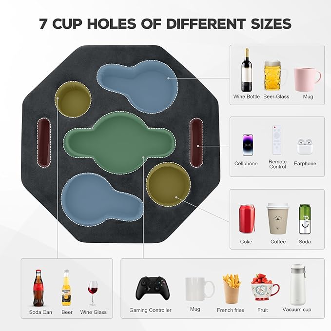 Couch Cup Holder Pillow,Couch Drink Holder,Octagon Couch Caddy for Coffee Cup,Phone,Remote,Couch Cup Holder Tray for Bed,Car,Sofa,Table