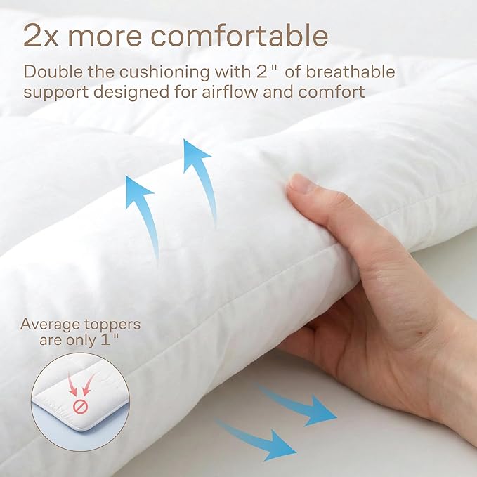 Ultra Soft Full Size Mattress Topper - Cloud-Like Mattress Pad for Full Back Support - Breathable Cooling Material for Hot Sleepers, White