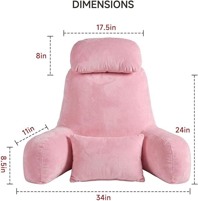 NOONTIDE Reading Pillow for Sitting up in Bed and Couch,32" X-Large Back Pillow for Adult & Teens with Soft Adjustable Neck Roll Backrest Pillow,Washable Cover,Watching TV/Gaming/Relaxing(Pink)