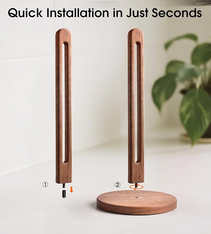 Acacia Wooden Paper Towel Holder Stand for Jumbo Roll - Stylish Kitchen Paper Rack Bathroom Towel Roll Stand Organizer, UA, Solid Wood Simply Standing Countertop Paper Roll Holder, Standard