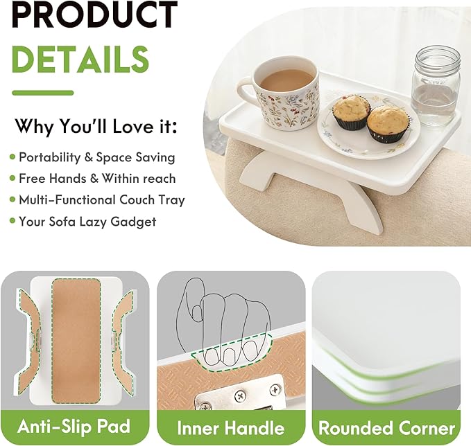 SINWANT Couch Arm Table,Bamboo Couch Arm Tray Clip on Sofa Armrest,Chair Side Table for Small Spaces Drink Eating Dinner