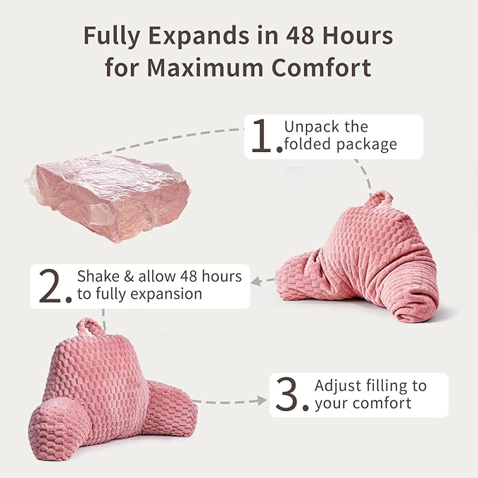 Faux Fur Reading Pillow for Bed Adults, Ultra Soft Plush Floor Backrest Pillow with Side Pockets for Bed & Couch, Perfect for Reading, Watching TV, Gaming, Relaxing, Pink