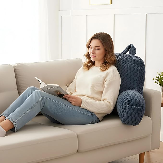 Yaoshuho Fluffy Reading Pillow for Sitting in Bed, Large Backrest Bed Pillow with Arms, Back Support Pillow for Lounging Bedrest, Navy