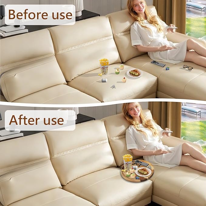 Sofa Tray, Solid Wood Tray Table Foldable, Couch Desk No Odor for Drinks Snacks Phone Remote Control (Orbicular)