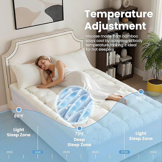 DUMOS Dual Layer 4 Inch Mattress Topper Full, Memory Foam Mattress Topper - 2 Inch Gel Memory Foam and 2 Inch Pillow Top Mattress Pad Cover for Back Pain, Thick Soft Topper with 8-16 Inch Deep Pocket