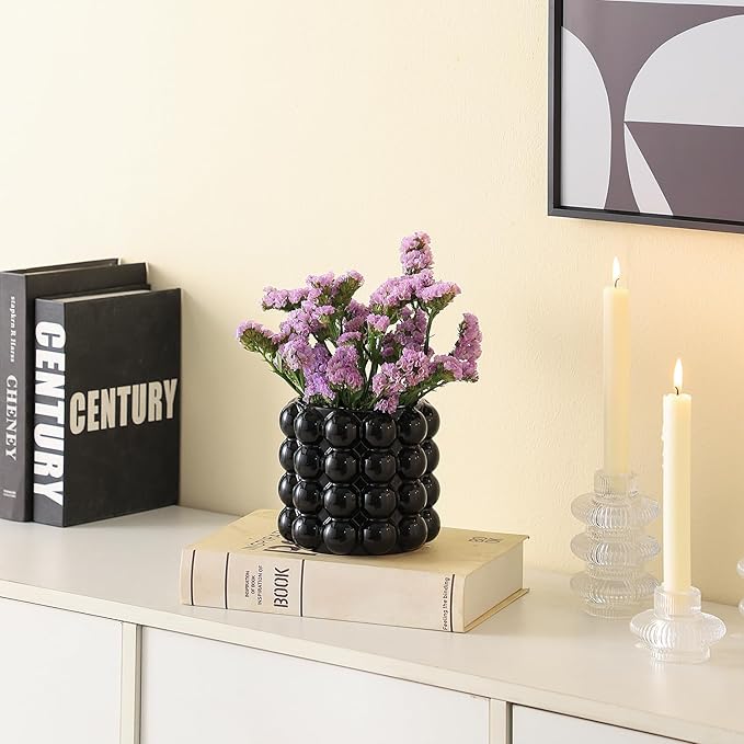Bubble Vase, Black Ceramic Vase for Flowers, Boho Vases for Home Decor, Decorative Vases for Living Room, Office, Bathroom, Shelf, Fireplace, Farmhouse, Coffee Table, 5 Inches