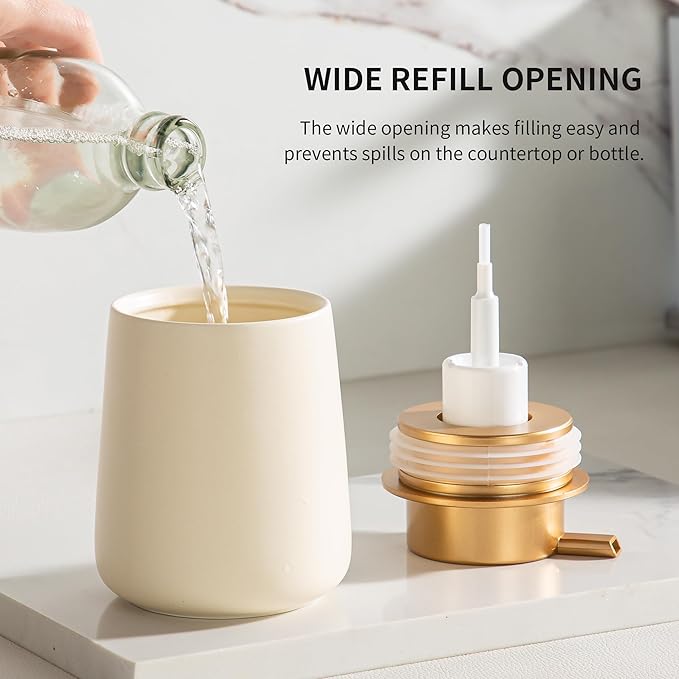 Enra Foaming Soap Dispenser,12 Oz Modern Foam Soap Dispenser with Gold Pump for Bathroom, Kitchen with Easy-to-Press Pump (Beige Foam Gold Pump)