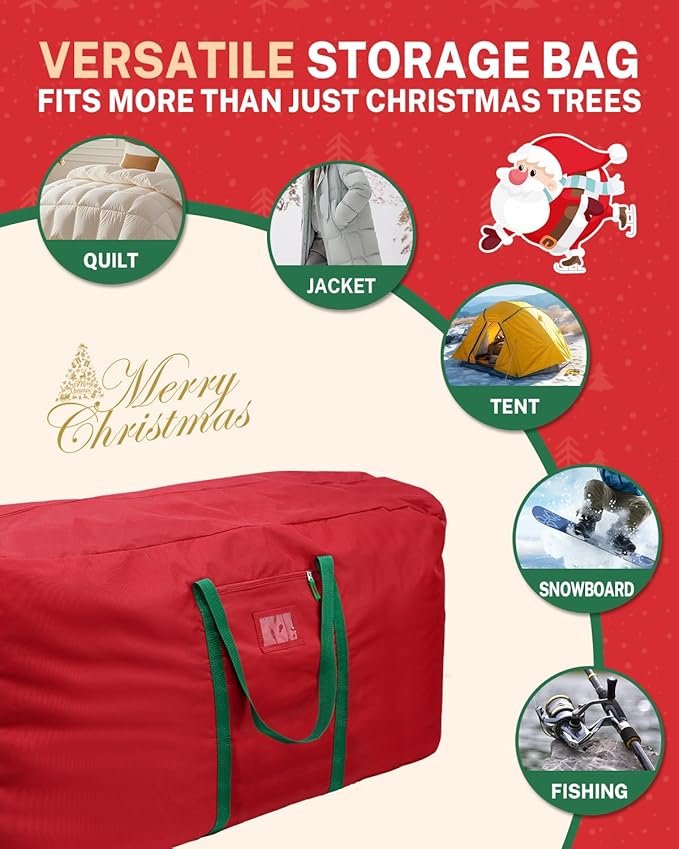 Christmas Tree Storage Bag, MaidMAX Christmas Tree Bag Fits Up to 9ft Tall, Heavy-Duty 600D Oxford Fabric Christmas Tree Storage Box with Handles, Wide Opening Tree Storage Container (Red)