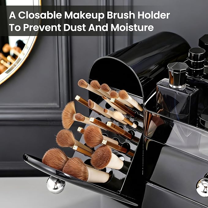 Makeup Organizer,Vanity Organizer with Makeup Brush Holder,Large Skincare Organizers with Drawers,Bathroom Countertop Organizer,Storage Lipstick,Perfume,Nail Polish,Beauty,Mothers Day Gifts