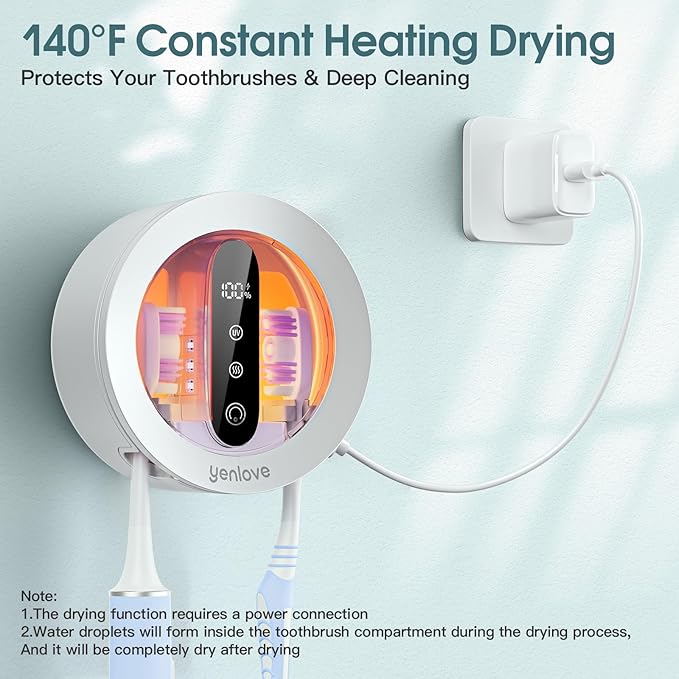 Upgraded UV Toothbrush Cleaner Holder, Toothbrush Holders Wall Mounted, Electric Toothbrush Holder for Bathroom, LED Smart Screen, Cleaning and Drying Fits All Toothbrushes for Home & Travel