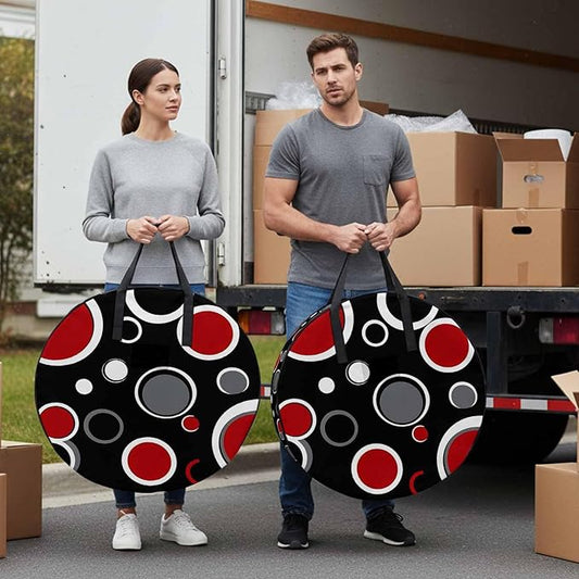 24 Inch Round Storage Bag 2 Pack,Abstract Red Black Circle Waterproof Wreath Storage Container with Handles&Zipper Color Block on Black Closet Organizer Bags Garland Box