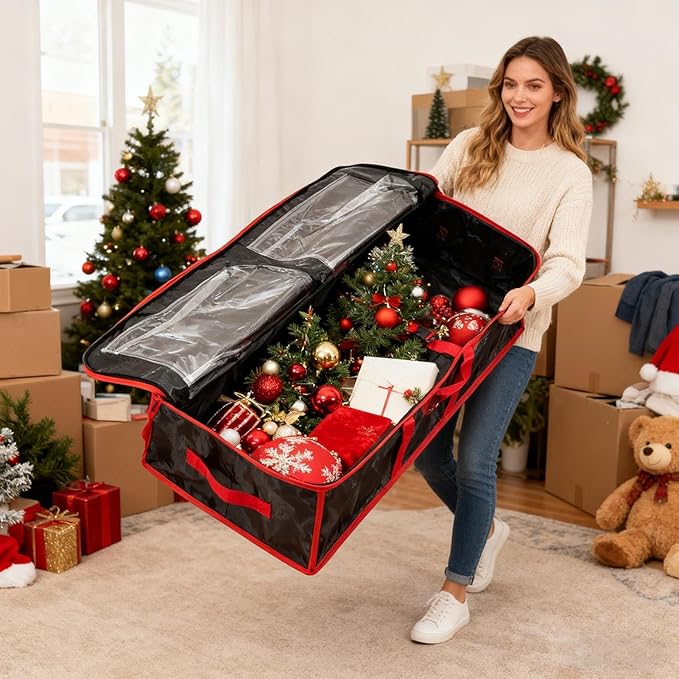 Storage for Wrapping Paper - Large Bins with Handle | Wrapping Paper Holder Storage with Interior Pockets,for Home Underbed Basement Garage Closet College Dorm Attic