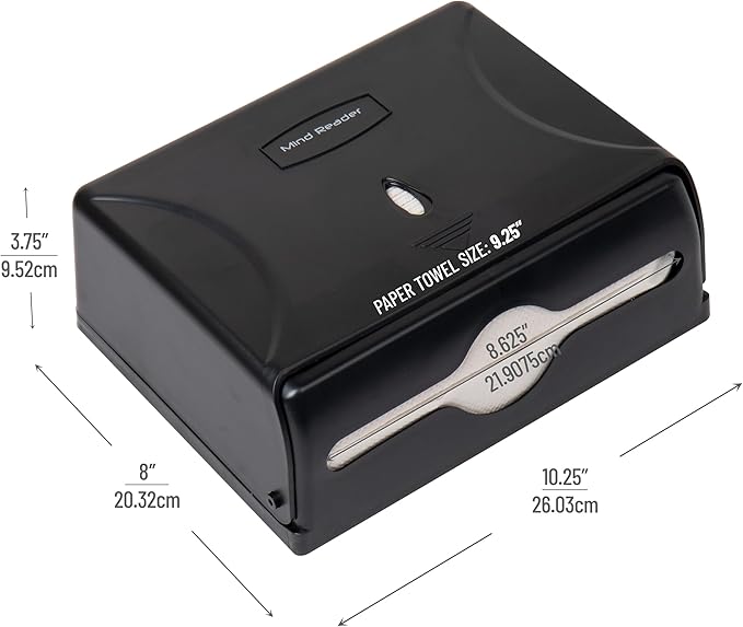 Mind Reader Paper Towel Dispenser, Tri-Fold Towel Holder, Restroom, Wall Mount, Bathroom, Black