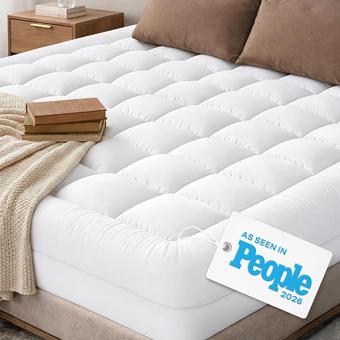 Cloud-Like King Mattress Topper - 100% Cotton Top Mattress Pad for Back Pain Relief - Breathable & Naturally Cooling for Hot Sleepers, White