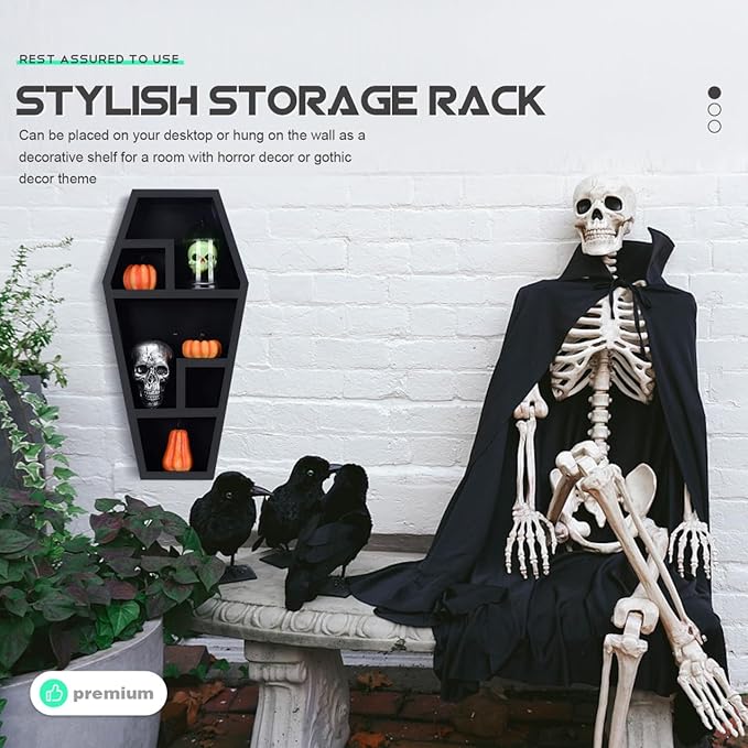 DOITOOL Book Decorations Coffin Storage Rack Decor Ornament Compartment Shelf Coffin Storage Organizer Bracket Halloween