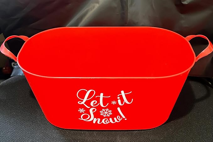 JF- X-Mas Sentiments Red Oval Baskets w/Handles "Merrry Christmas" / "Believe in The Magic of Christmas" "Let its Snow" Gift Baskets Storage Containers Party Favor Holiday Decor