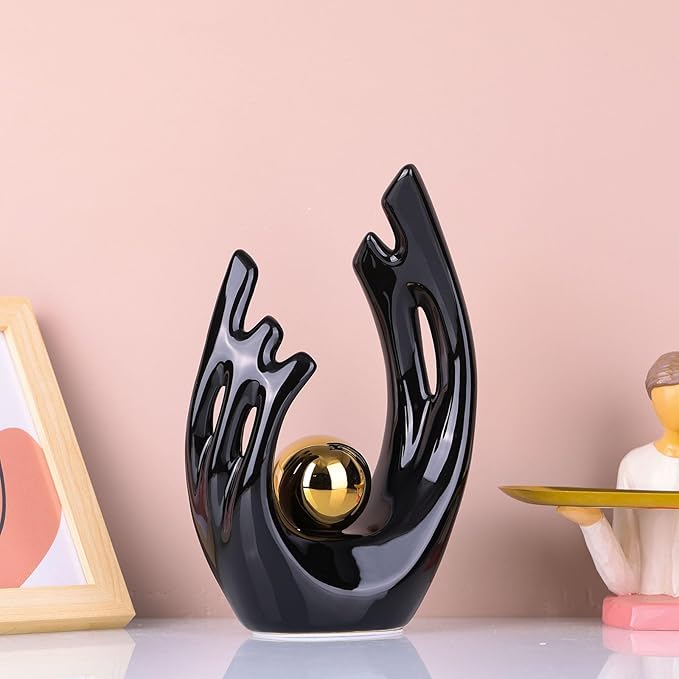 XMGZQ Abstract Ceramic Statues and Sculptures, Black and Gold Art Ceramic Statues, Modern Home Decor for Living Room, Dining Table, Coffee Table, Shelf, Entrance, Home Desktop Sculpture Home Decor