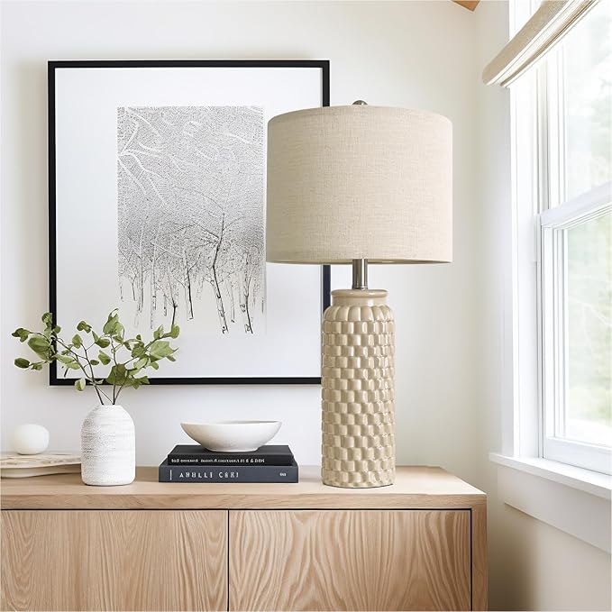 USumkky 24" Modern Ceramic Bedside Lamp Set of 2 for Bedroom Decor Farmhouse Table Lamp for Living Room Office Dorm