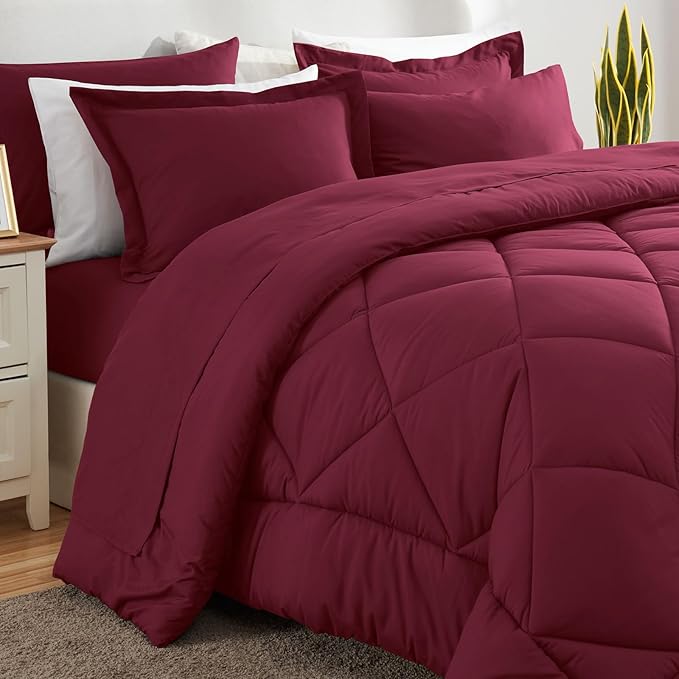 CozyLux King Size Comforter Set Burgundy - 7 Pieces Bed in a Bag King, Luxury Soft Bed Set for All Seasons, Bedding Set with Down Alternative Comforter, Sheets, Pillowcases & Shams
