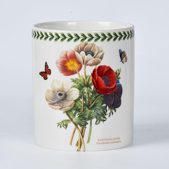 Floral Kitchen Utensil Holder, 7.1 Inch Large Ceramic Crock, Sunflower Pattern, White Kitchen Counter Organizer (Papaver rhoeas)