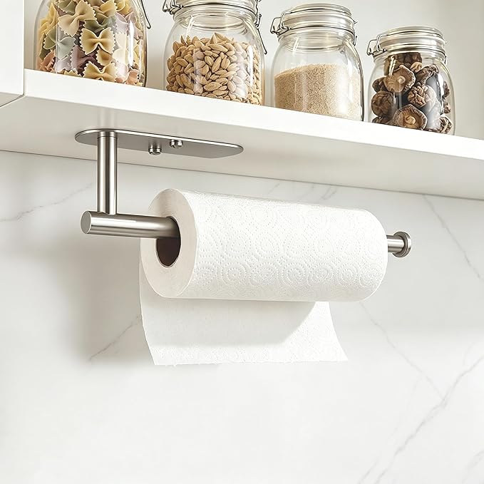 Paper Towel Holder Under Cabinet - Self Adhesive Paper Towel Roll Holder Wall Mount, Gewtur Stainless Steel Paper Towel Holder for Kitchen Bathroom