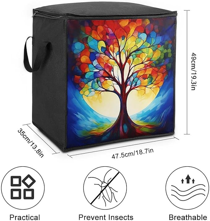 Large Storage Bags Tree Foldable Clothes Storage Containers with Zippers Bed Storage with Handles Dual Zippers for Comforters Clothes Blankets Pillows