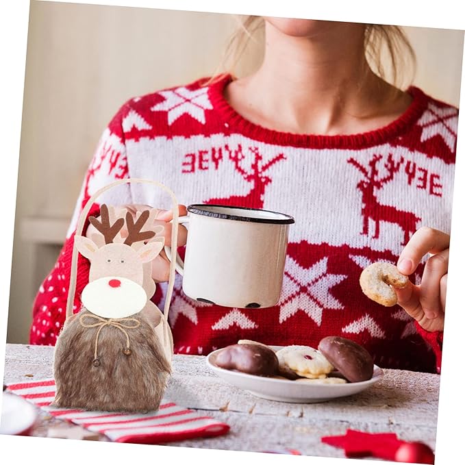 NOLITOY 2pcs Fawn Design Christmas Candy Holder Storage Bag Festive Xmas Treat Baskets for Party Favors Creative Wrapping and Holiday Decorations