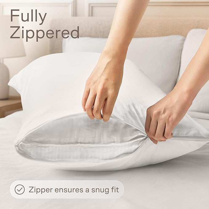 Ultra Soft Pillow Protectors with Zipper Queen Size - Set of 12 Breathable Pillow Covers - 100% Protection Against Stains, Dust & Dirt - Machine Washable (White)