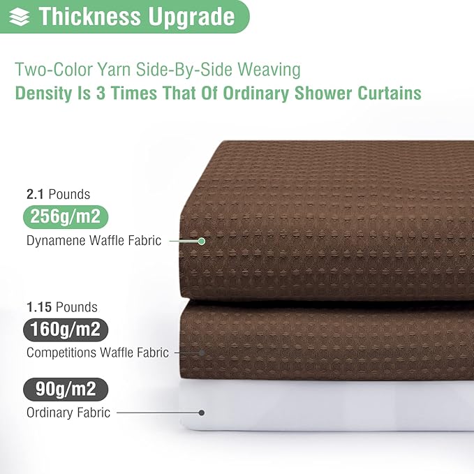 Dynamene Extra Wide Shower Curtain - 180 Inch Wide Waffle Weave Weighted Thick Cloth Bathroom Shower Curtain, Neutral Heavy Duty Hotel Bath Curtain Set with 32 Plastic Hooks, 180x72, Brown