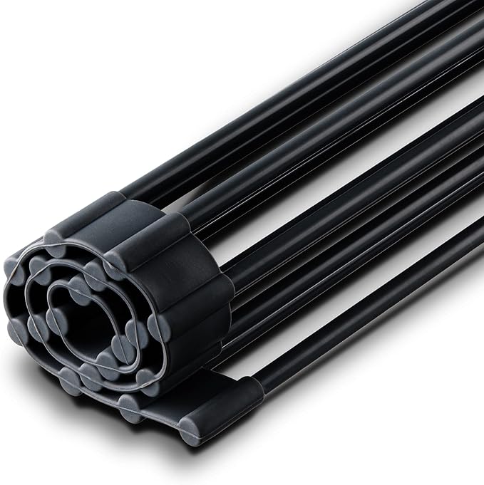 edge Roll Up Dish Drainer, Over The Sink Multi-Purpose Foldable Drying Rack, Silicone Coated Black, Medium- 17" x 13.1"