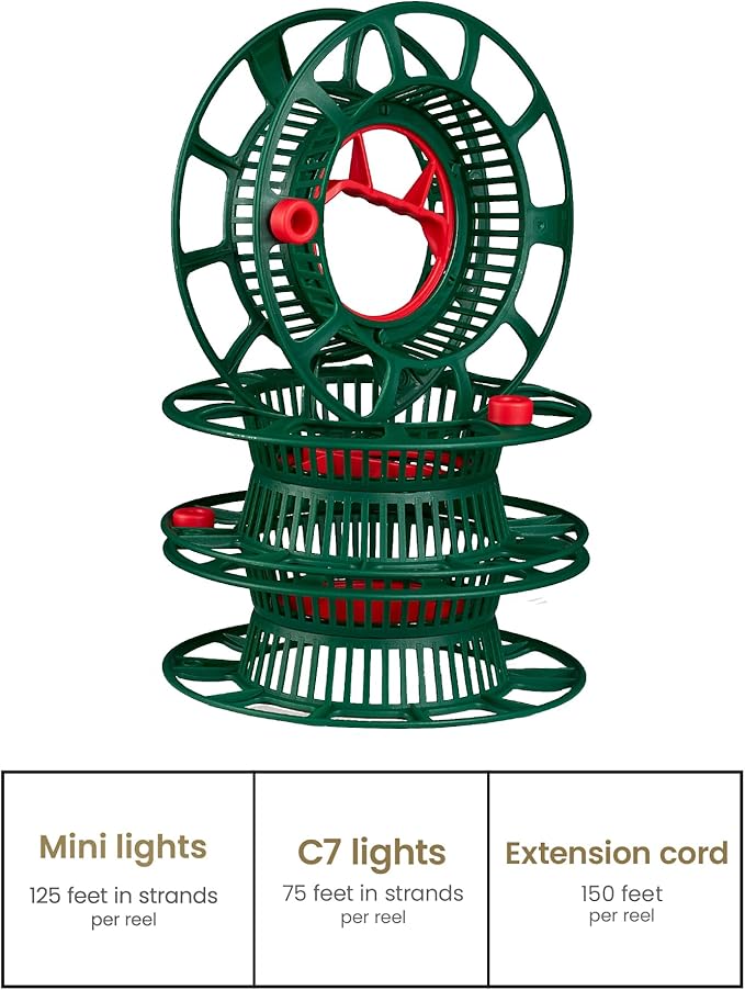 ZOBER Christmas Light Storage Reels - Christmas Light Organizer with 3 Plastic Wheels - 600D Oxford Fabric - Fits 200 Mini Lights per Spool, Lights Storage - Stitched Reinforced Handles - Black