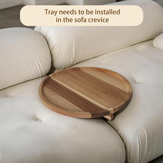 Sofa Tray, Solid Wood Tray Table Foldable, Couch Desk No Odor for Drinks Snacks Phone Remote Control (Orbicular)