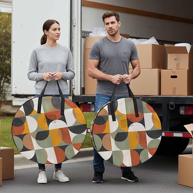 Storage Bag Mid Century Geometric Round Storage Totes Bins Closet Organizers with Zippers & Handle Abstract Modern Retro Clothes Storage Container for Bedroom Dorm Space Saving Packing Supplies Bags