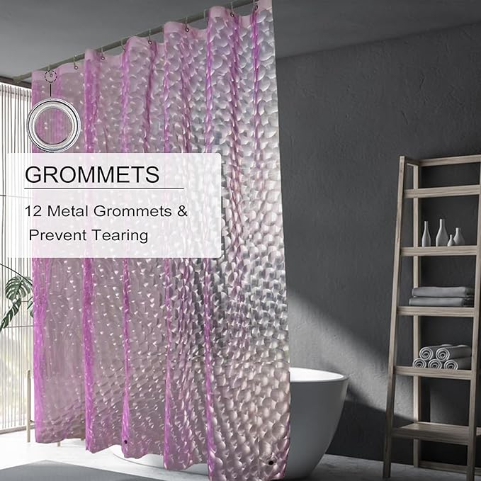 TIKABC Shower Curtain Liner, Eva Pink 4G Lightweight Shower Liner, Plastic Waterproof Shower Curtains, 72x72 inch with 12 Grommet Holes 3 Large Magnetic Weights