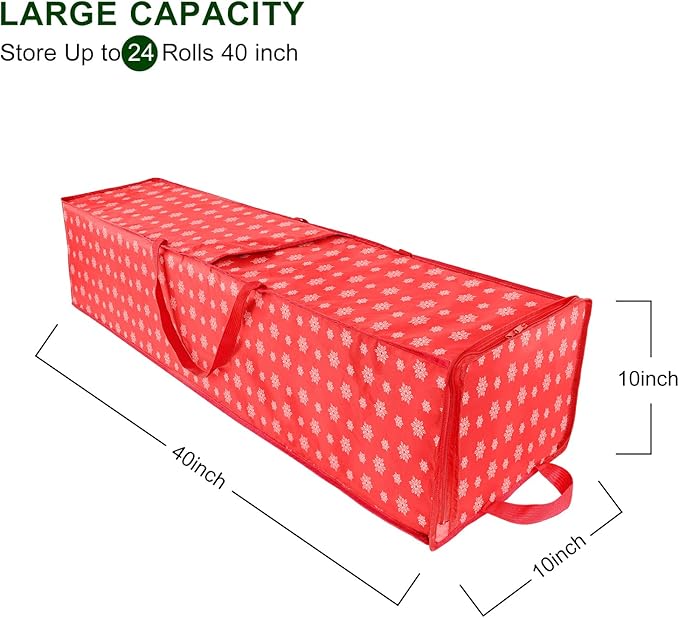 Christmas Wrapping Paper Storage Containers,40 Inch Gift Wrapping Organizer Storage,Fits 20 Standard Rolls of Wrapping Paper,Breathable Fabric, Square