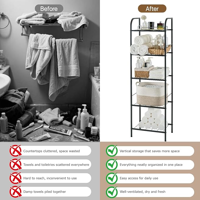 Towel Racks for Bathroom，5-Story Free Standing Towel Holder,Durable Metal Towel Organizer,Pool Towel Storage,Modern Bath Towel Shelf for Bathroom, Home, Poolside