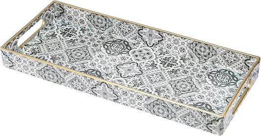 MAONAME Plastic Vanity Tray, Bathroom Counter Tray, Decorative Trays with Handles, Storage Dresser Trays Organizer for Toilet Tank, Jewelry, Makeup, 13.8" x 6" x 1.57"