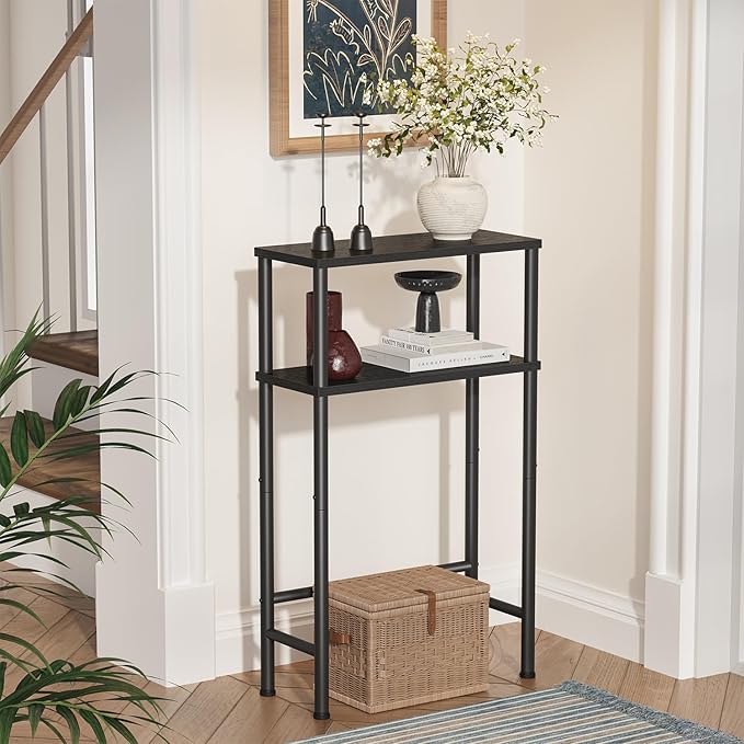 Asgolion Narrow Console Table, 15.7" Small Entryway Table, 2-Tier Sofa Table with Storage, Skinny Console Tables for Entryway, Hallway, Bedroom, Living Room, Foyer, Black