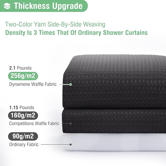 Dynamene Extra Wide Shower Curtain-108 Inch Wide Waffle Weave Weighted Thick Cloth Bathroom Shower Curtain, Neutral Heavy Duty Hotel Bath Curtain Set with 18 Plastic Hooks,108x72,Black